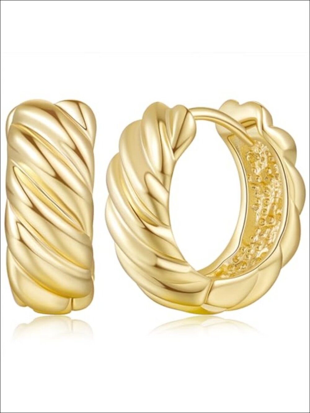 14K Gold Plated Hoop Earrings Hinged Snap Back Women's Jewelry